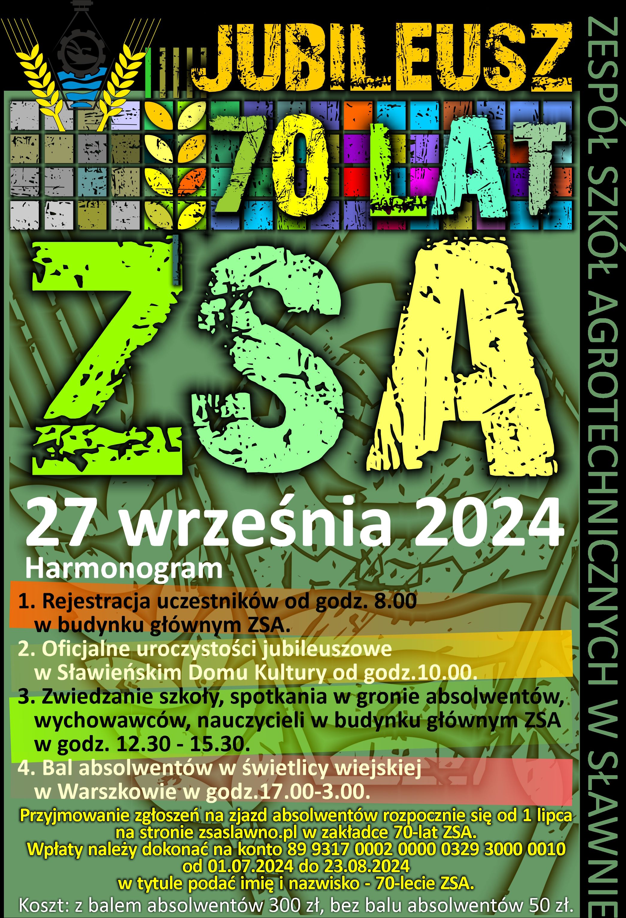 Plakat promujący zjazd 70-lecia szkoły